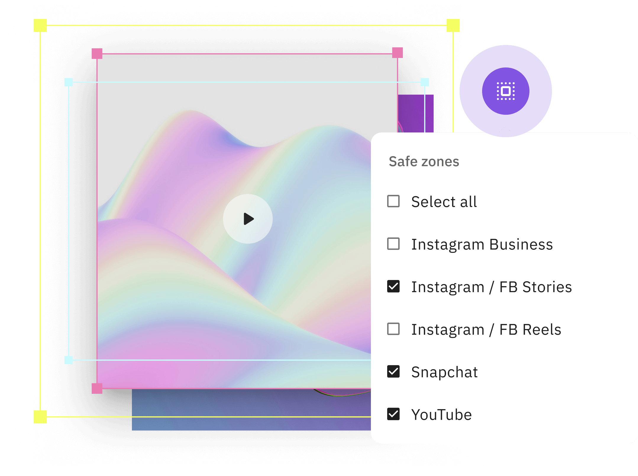 Illustration showing safe zone checks for YouTube, Instagram, TikTok and Snapchat